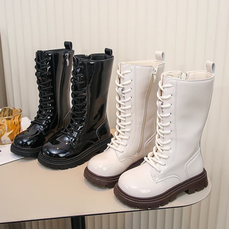 High Boots Kids Fashion Boots 3-18 Year Beige Padded Boys Girls Cotton Shoes Leather Boots Percent Kids