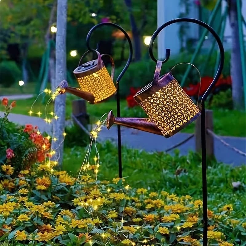 Lanterna in metallo Annaffiatoio solare - Luci da doccia impermeabili per esterni per decorazioni da giardino Luci decorative a LED con fata artistica