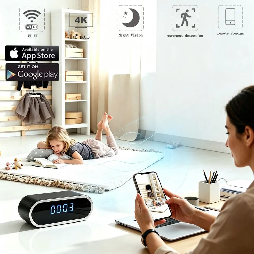New clock camera, high-definition miniature camera, table decoration, supports remote viewing, motion monitoring