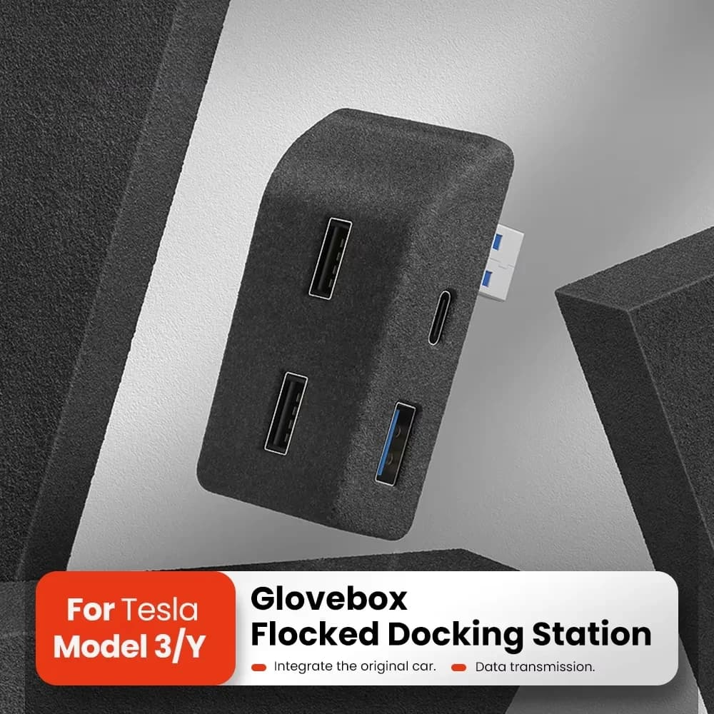 For Tesla Model 3 Y Highland Juniper 2021-2025 Gloves Box Flocking Adapter HUB USB Fast Charger Car Accessories