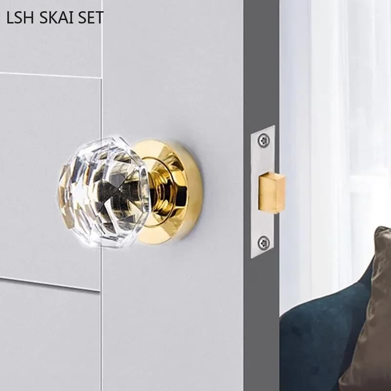 Serratura invisibile di lusso leggera Maniglia su un solo lato Serratura per porta portatile Sfondo interno dorato Serratura a globo Maniglia per porta in cristallo