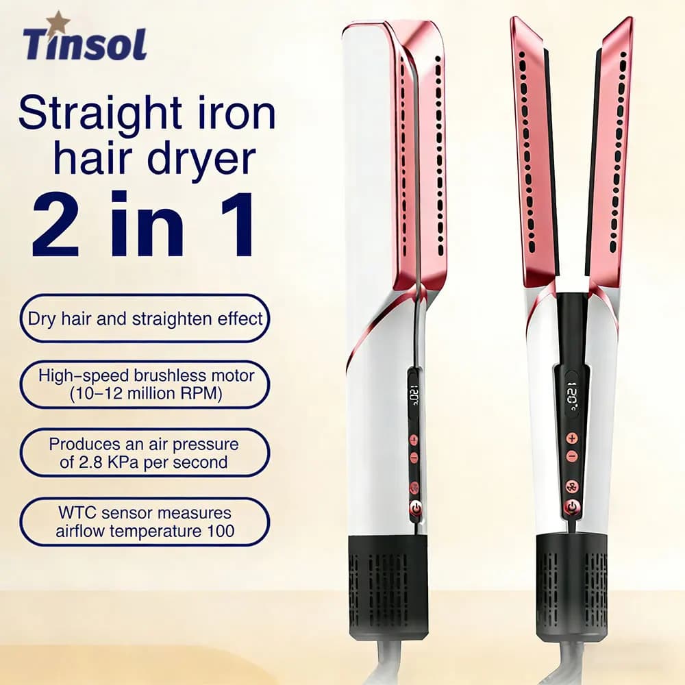 TINSOL Nuovo Asciugacapelli e Piastra 2-in-1 Multifunzione con Ioni Negativi, Strumento per lo Styling dei Capelli a Lunga Durata