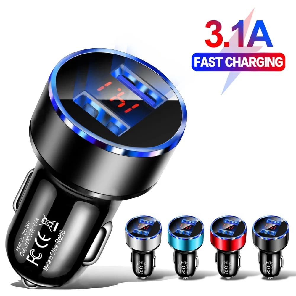 Caricabatteria da auto doppio USB 3.1A di alta qualità Display LCD a 2 porte Voltmetro 12-24V Adattatore per caricabatteria da auto presa accendisigari