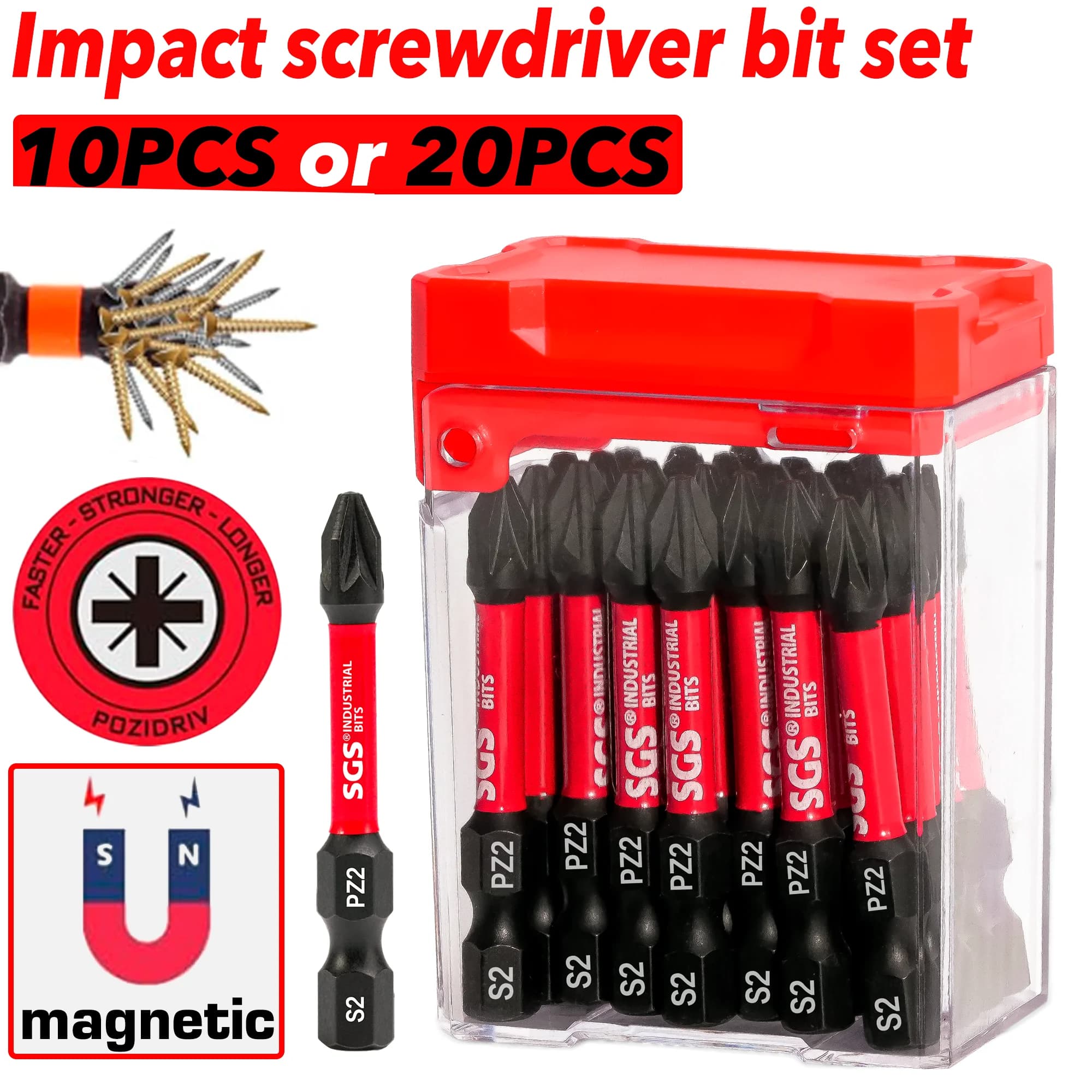 Set of 10/20 shock resistant Pz2 screwdriver tips and with strong magnetism, 50 mm S2 steel, high hardness anti-slip tip, special tools for house renovation/decoration