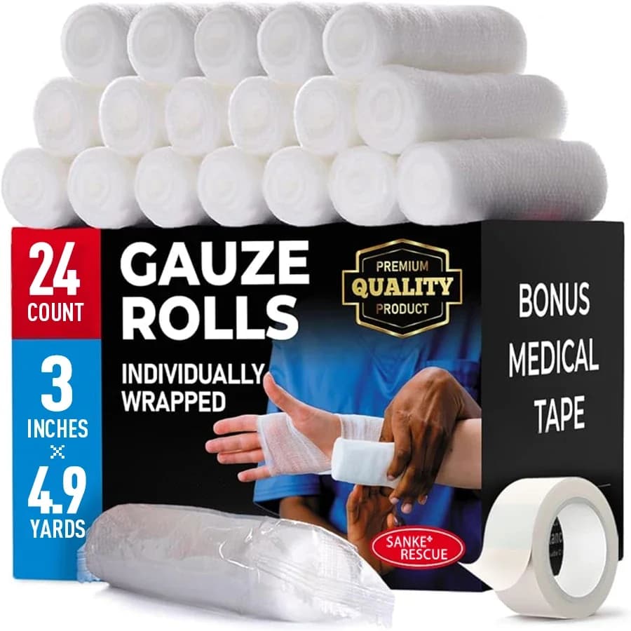 Rotoli di garza premium Confezione da 12-24 3-4" x 4,9 iarde Nastro bonus avvolto in garza arrotolata traspirante Primo soccorso Conformire involucro di garza Ferite
