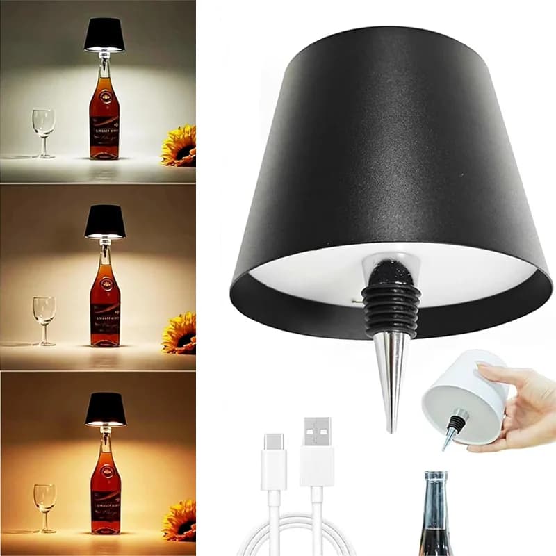 Lampada da tavolo con bottiglia di ricarica USB Touch Control 3 colori e lampada da notte con regolazione continua per luci da scrivania per bottiglie di vino da bar ristorante