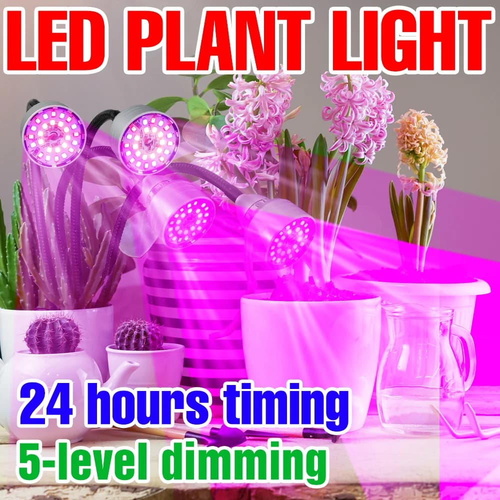 LED Lamp for Complete Spectrum Cultivation, Indoor Plant Lighting, Vase Flowers, Semenzai, with Timer 4/8/12 Hours