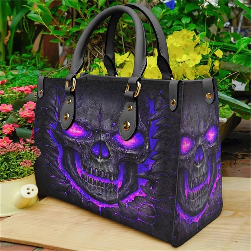 Leather bag with purple skull Handbag for women Fashion small casual bag Luxury Messenger Bolsa Women's bag with upper handle