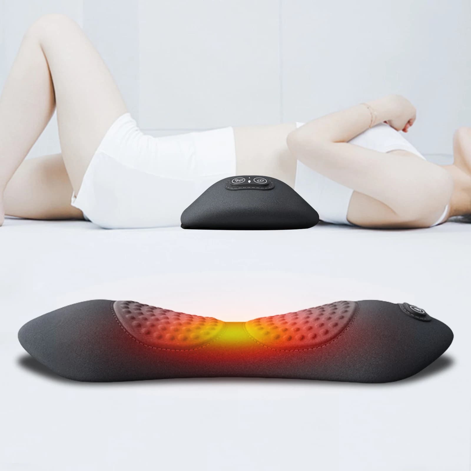 Cuscino di Supporto Lombare Okayso 3 in 1, Altezza Regolabile, Massaggiatore per la Schiena, Cuscino per la Vita con Calore, Cuscino per la Schiena in Memory Foam
