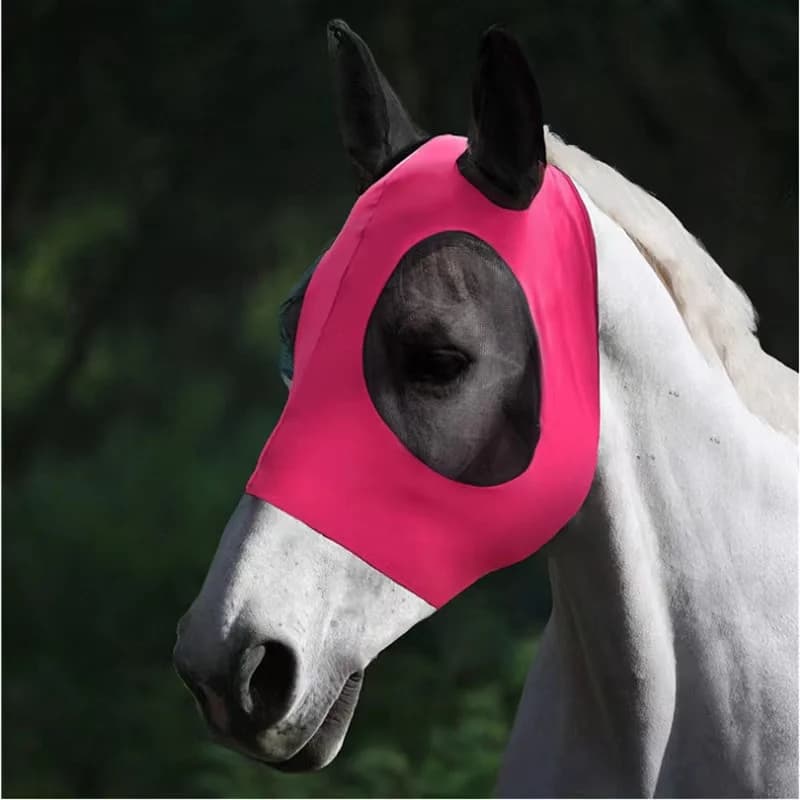 Maschera Antimosche per Cavalli con Orecchie, in Lycra Elastica, Protezione UV, Maschera Integrale Anti-Zanzare, Rete Traspirante, Protezione Estiva Equina