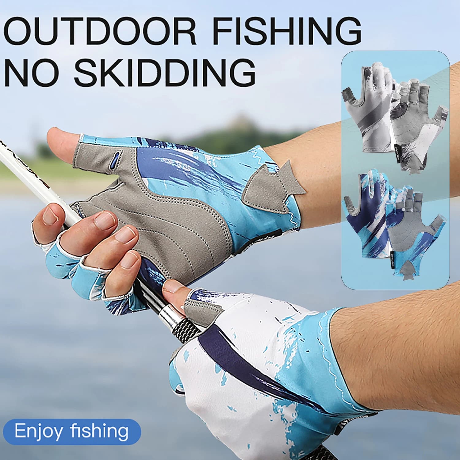Guanti da pesca all'aperto Mezze dita Uomo Donna Antiscivolo Protezione UV da indossare Sport Canottaggio Attrezzatura per pesci Guanti da pesca a vela