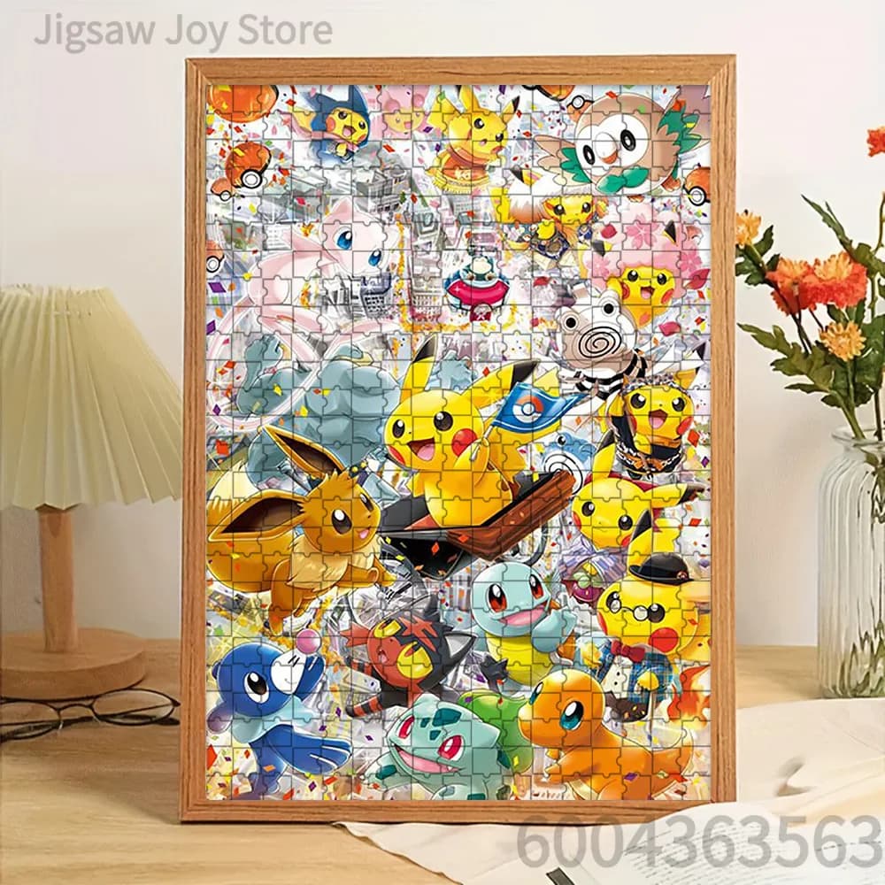 Puzzle di Carta con Personaggi Pokemon, Scena di Festa con Coriandoli, Opera d'Arte, Rompicapo