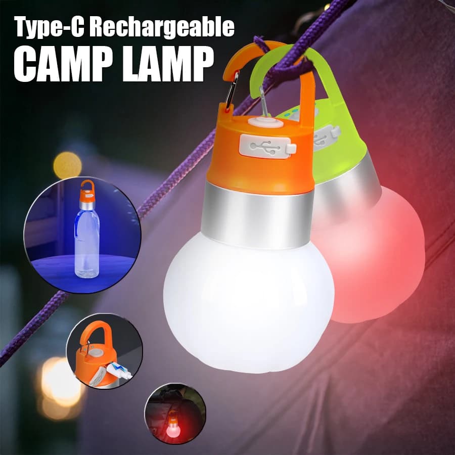 Lampada da campeggio portatile a LED Lampada da tenda ricaricabile USB C Lampadina staccabile Lampada da campeggio esterna Lampadina impermeabile con 10 modalità
