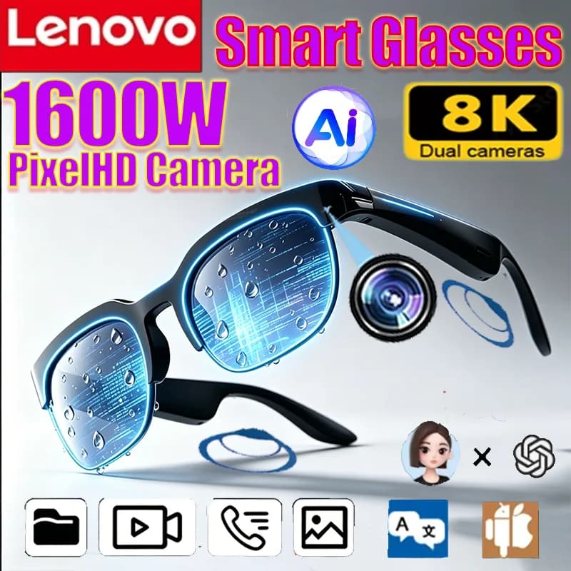 Lenovo Smart Glasses 8K AI Translation Bluetooth Conversation Recording Listening To Music Men Women 2027New Smart Sunglasses