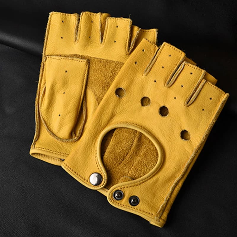 Men's half-tip leather gloves Fitness sport anti-slip heavy duty wear-resistant guide motorcycle sheepskin gloves