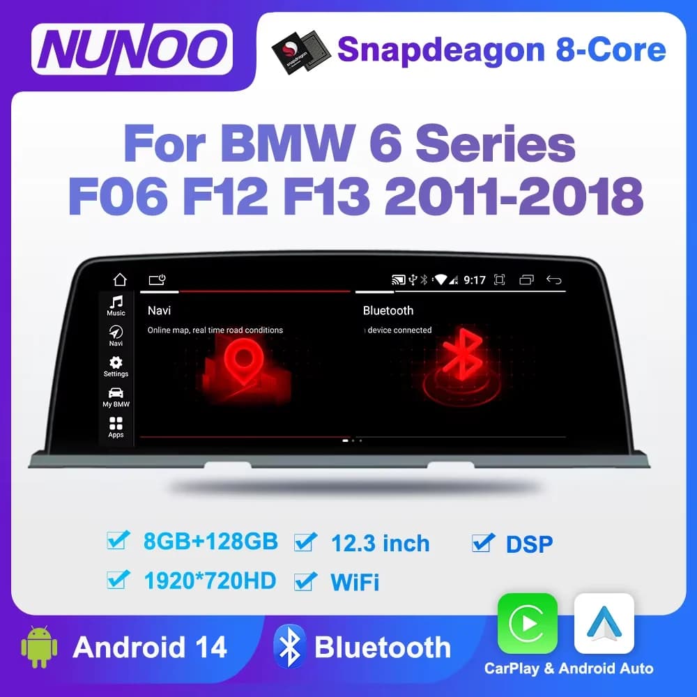 NUNOO 12.3 8+128 Android 14 Autoradio GPS Navigation Carplay For BMW Series 6 F06 F12 F13 Multimedia Reader Auto Touch Screen DSP
