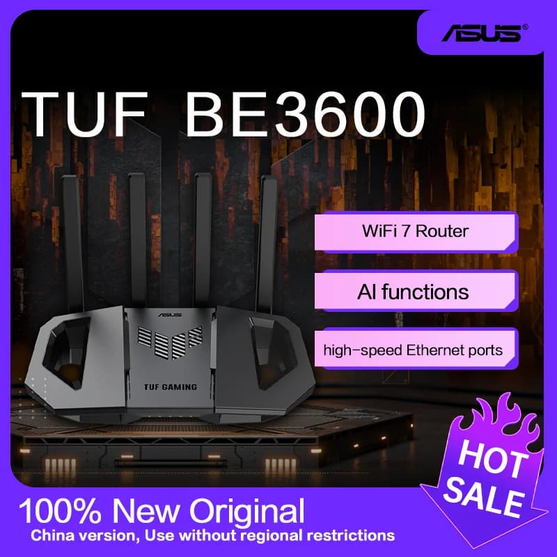 Router da gioco ASUS WiFi 7 TUF BE3600 Router estensibile AiMesh, 4K-QAM, MLO, rilevamento AI Porta 2,5G