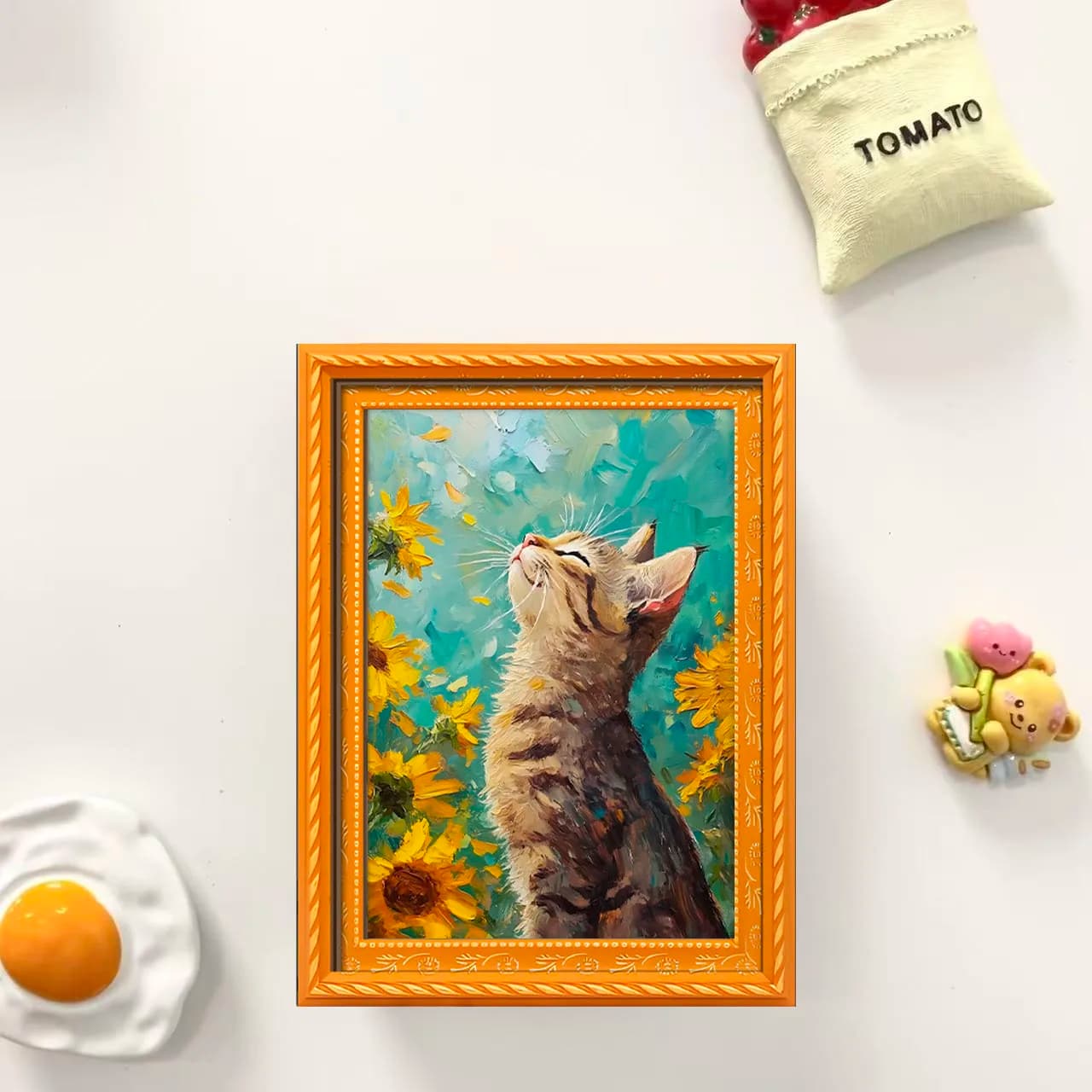 1 Piece Sunflower Tabby Cat Oil Painting Style Fridge Magnet, Healing Cat-Themed Magnetic Sticker, Fresh Pastoral Style Decorative Magnet, Suitable for Kitchen/Cabinet, Gift for Cat Lovers