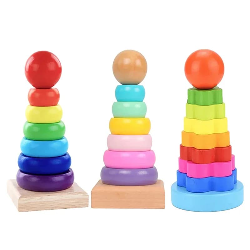Torre arcobaleno in legno Giocattoli educativi Montessori per bambini Apprendimento infantile Bambini Blocchi di legno colorati per regalo di Natale TMZ
