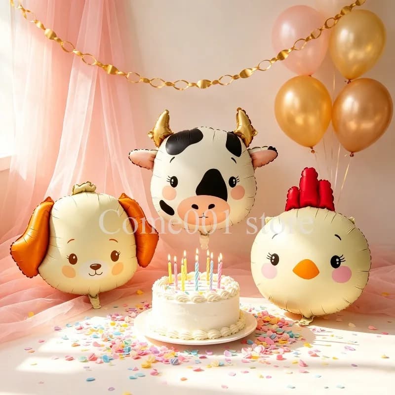 Cute Farm Animal Foil Balloons Cow Chick Dog Shaped Ballons Cartoon Farm Themed Party Decorations for Birthday Baby Shower