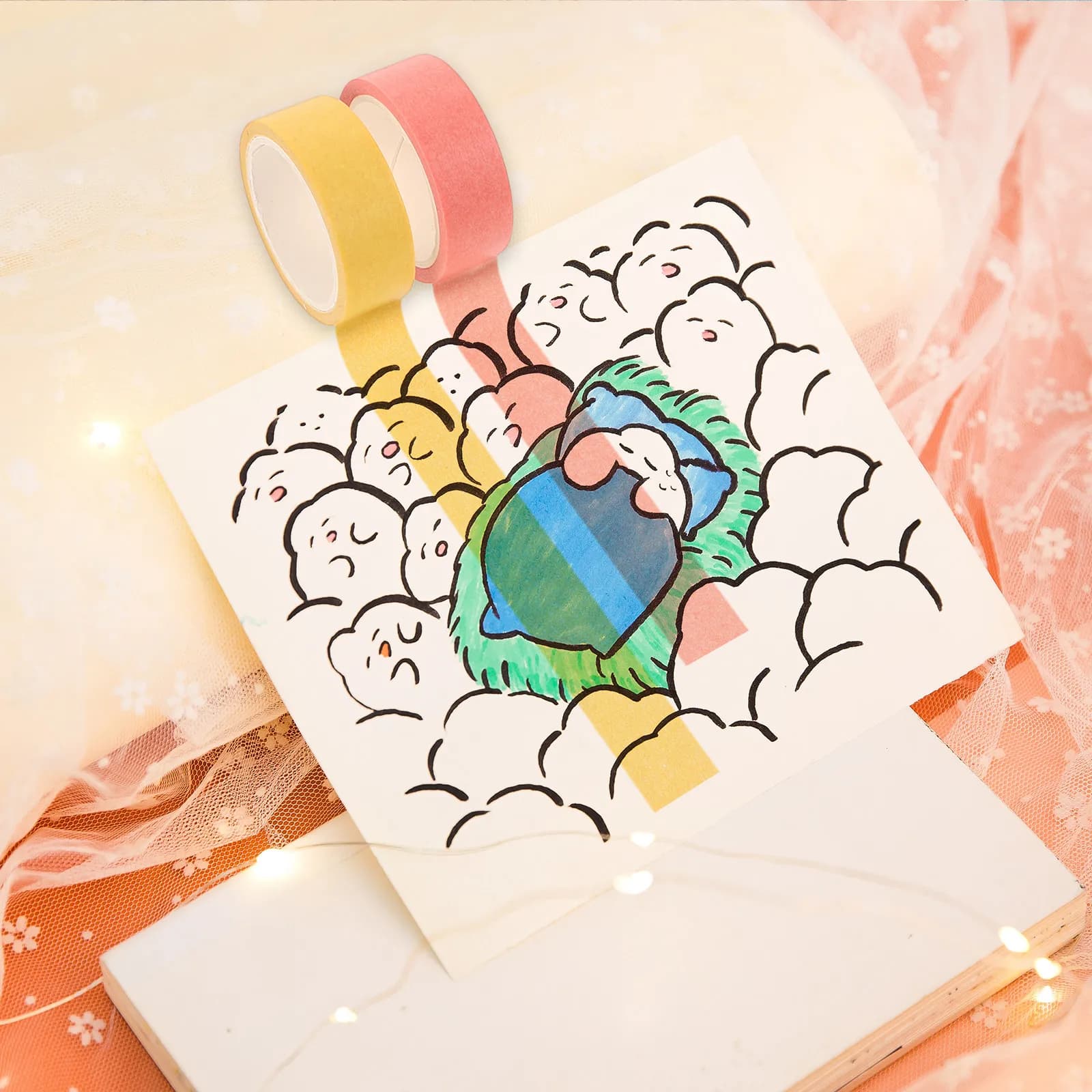 2 Rotoli di Nastro Adesivo Leggero e Portatile per Scrapbooking, Nastro Decorativo in Stile Washi di Piccole Dimensioni per Quaderni e Planner Fai-da-Te