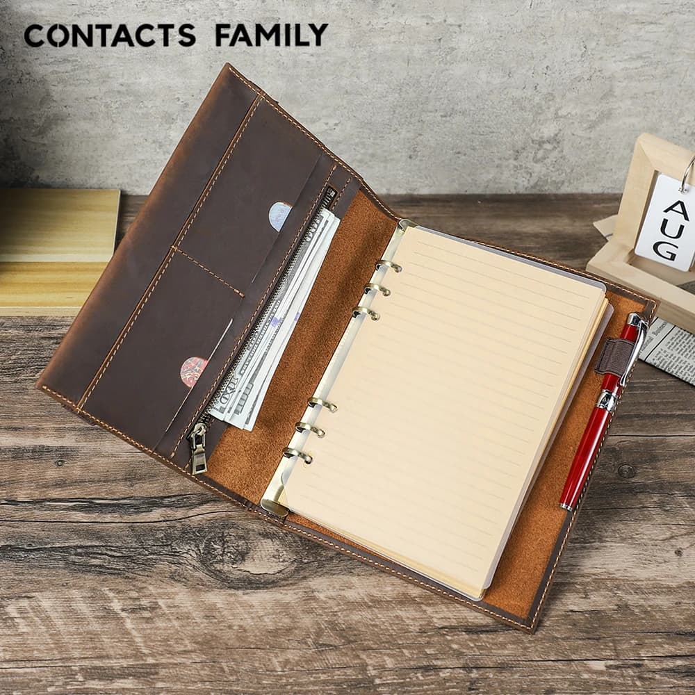 A5 Retro Notebook Soft Leather Padfolio Ring Binder Loose-Leaf Paper for Students Business Office School Stationery Supplies