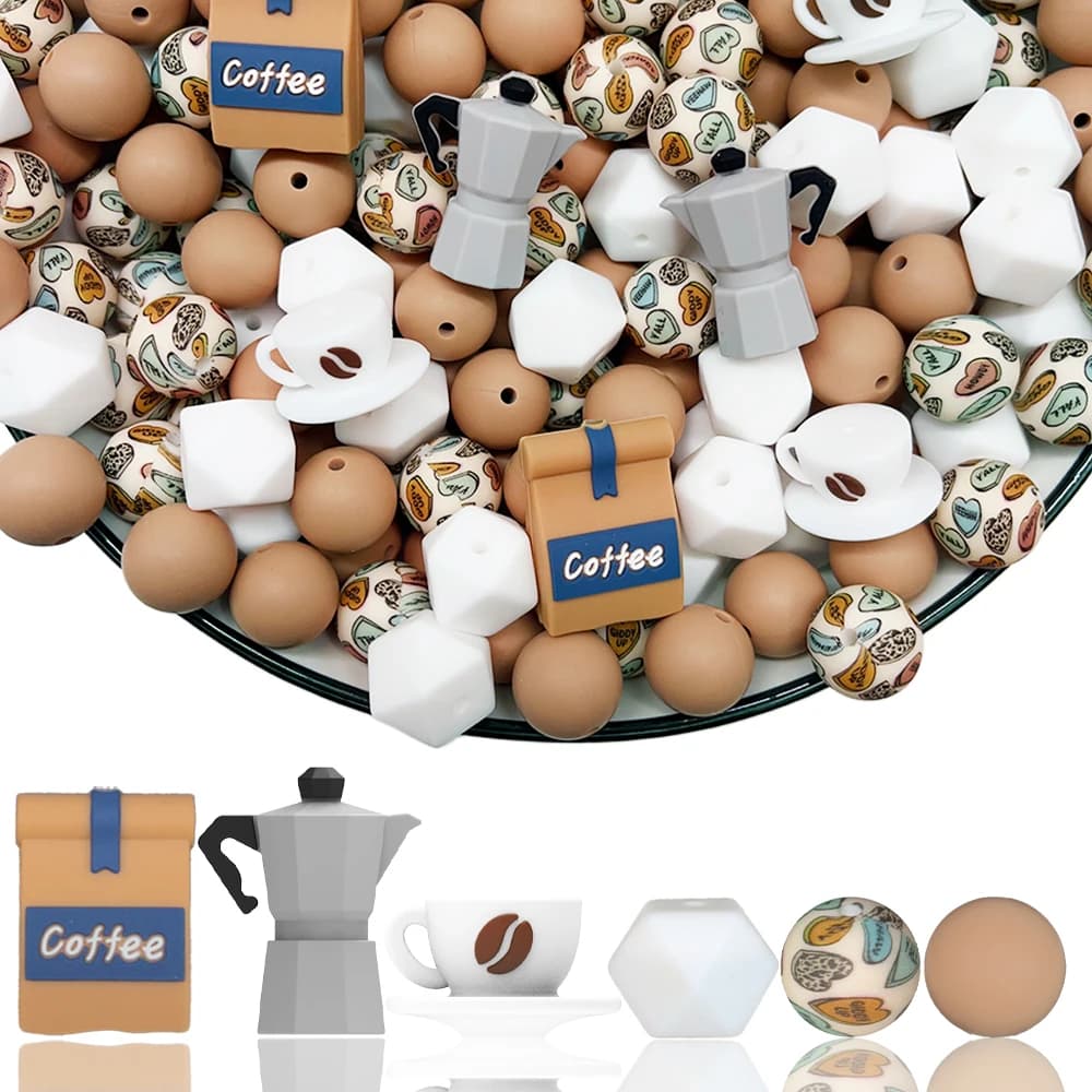 Set di 28 Perline in Silicone a Tema Caffè per Creazione Fai-da-Te di Collane, Braccialetti, Decorazioni per Penne, Gioielli, Ciondoli, ecc. Regalo di compleanno per le vacanze