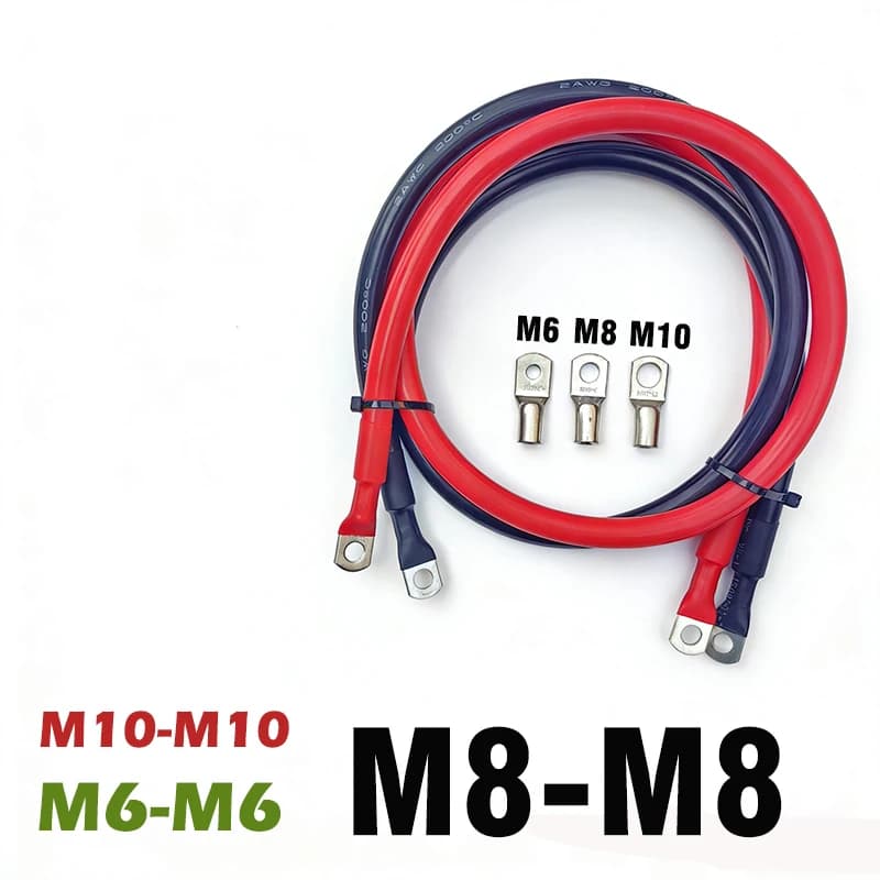 10 8 7 6 4 2 0AWG Cavo in filo di rame stagnato in silicone super morbido rosso e nero con capocorda terminale M6 M8 M10 per auto inverter solare