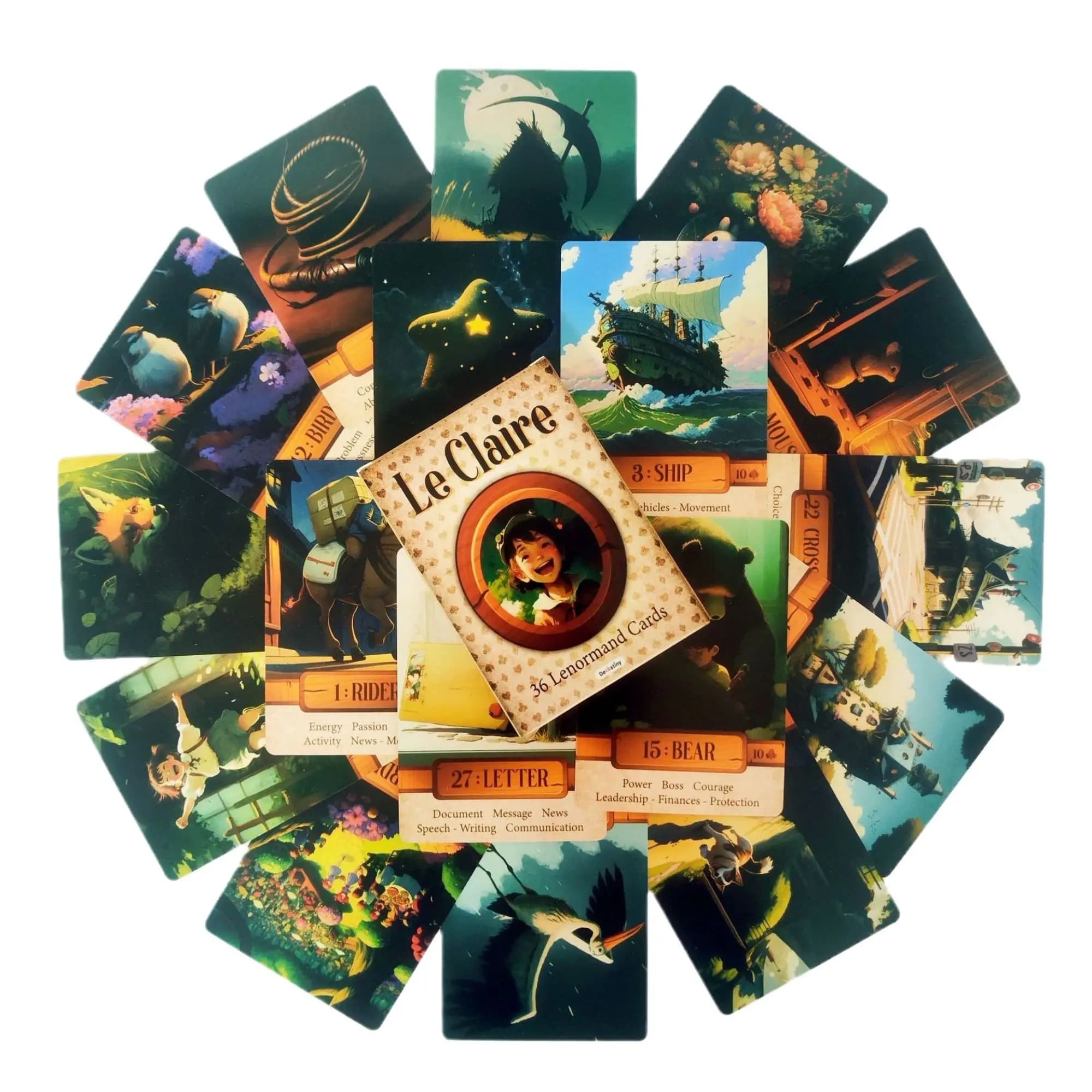Le Claire 36 Lenormand Cards Gioco da tavolo per la festa in famiglia Versione inglese Fortune Telling Divinazione Tarocchi Mazzi di carte Oracle