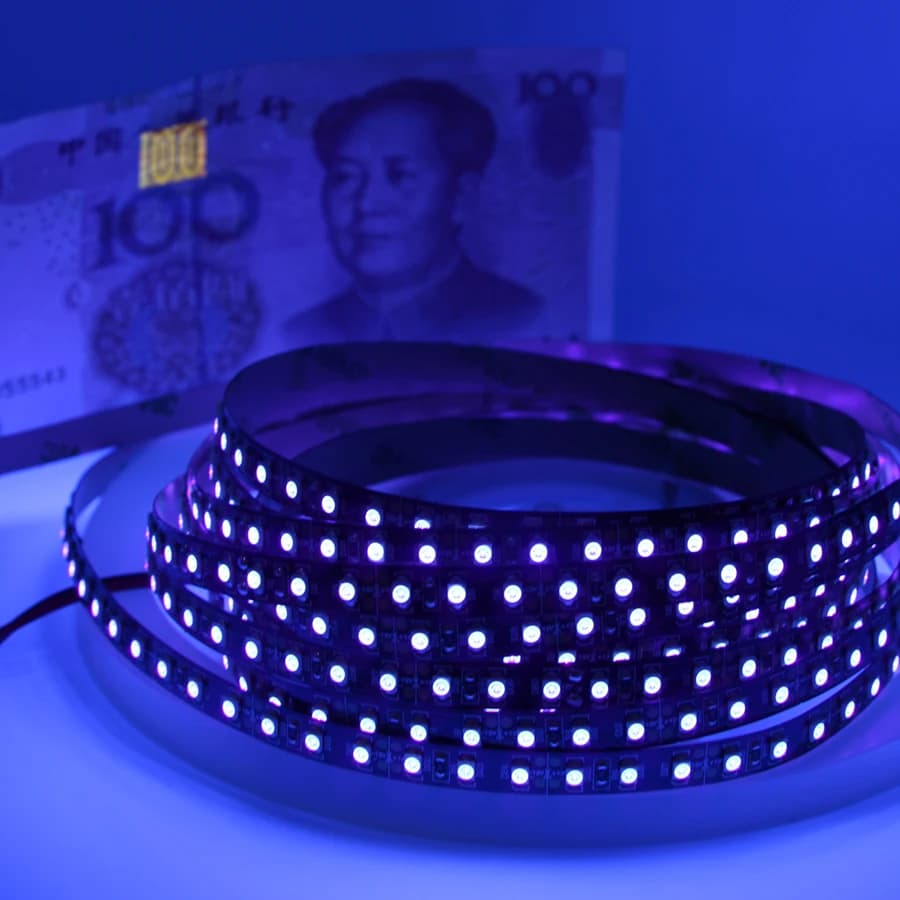 LED Strip UV DC12V 395-405nm, SMD 3528 60 LED/M 120 LED/M ultraviolet lamp for cars, showcases, fluorescent parties