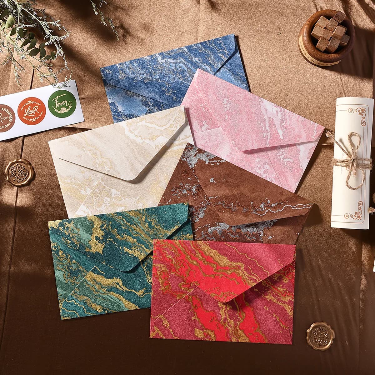 Set di buste e carta stile stratto in rilievo dorato da 10 pezzi - Buste con sigillo di cera di fascia alta per San Valentino/matrimonio/Compleanno