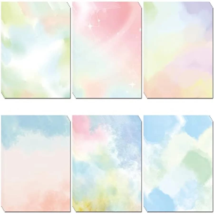Watercolor Styles Aesthetic Stationery Paper, 8.5 x 11 In, 60 Sheets, Double Sided, Colorful Pretty Decorative Scrapbook/ Writi