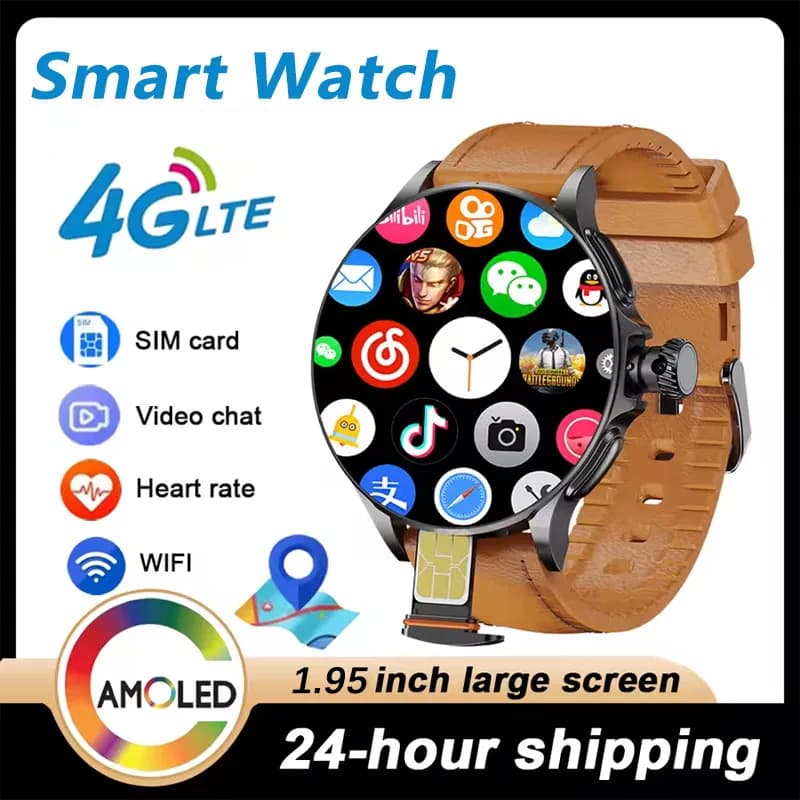 GT200 Android Smartwatch 1.95inch Amoled Screen 750*750 Screen 4GB+32GB GPS WIFI Video Call 8MP Camera Smartwatch 4G SIM