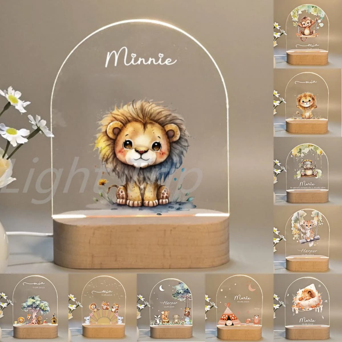 Lampada per animali personalizzata per bambini Nome personalizzato Luce notturna 3D per la camera da letto dei bambini del bambino Decorazione della casa Regalo di Natale di compleanno