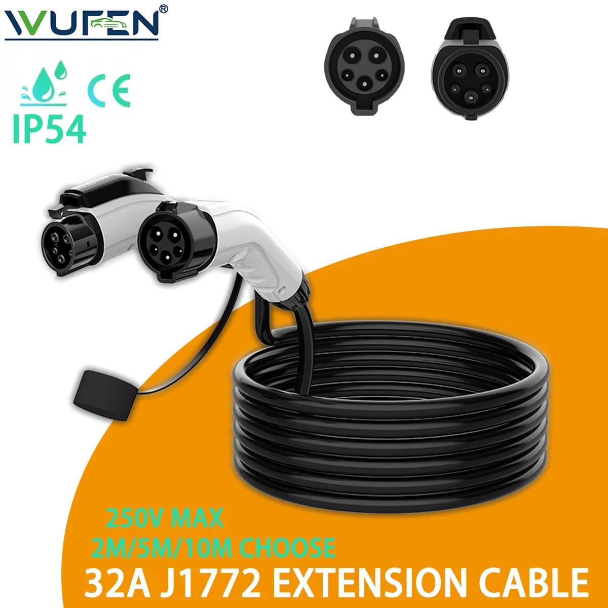 WUFEN 32A 2M/5M/10M Veicolo Elettrico J1772 Cavo di Prolunga di Ricarica J1772 spina femmina a Tipo 1 Spina maschio per veicolo elettrico