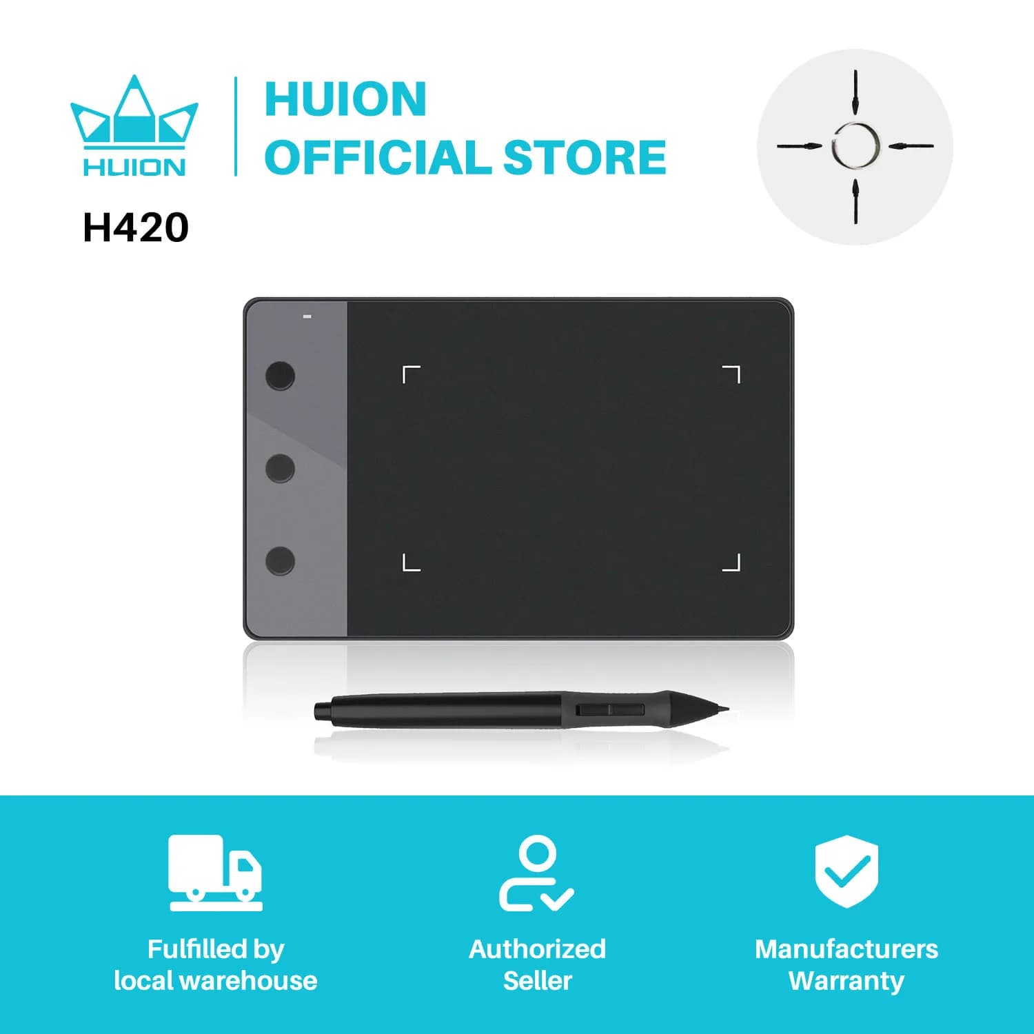 Nuove tavolette grafiche HUION H420 4 "x 2.23" compresse con penna digitale firma professionale compresse per disegno artistico USB nero insegna Online