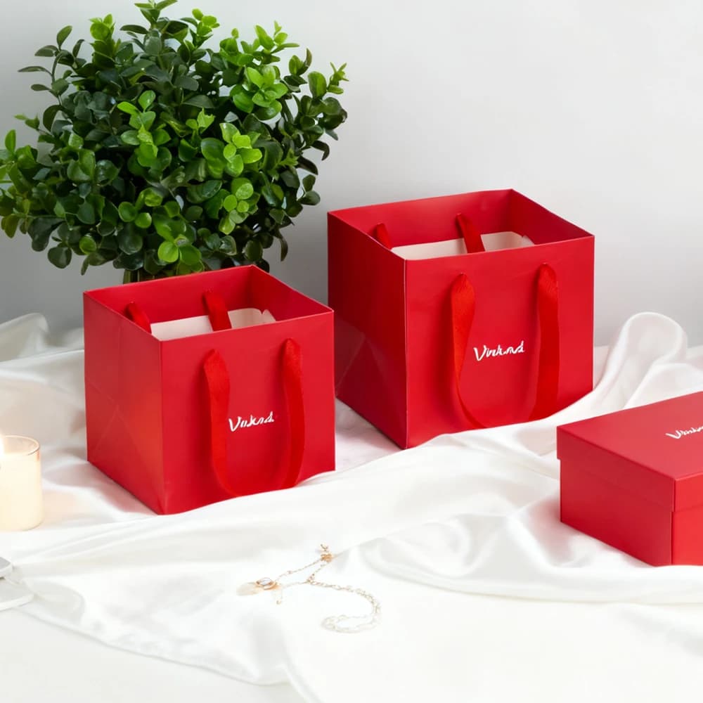 Sacchetti regalo in carta kraft rossa con manici 20x10x20 cm Borsa portaoggetti per fiori Logo personalizzato Shopping Festa di nozze Goody Bomboniera Sacco per candele