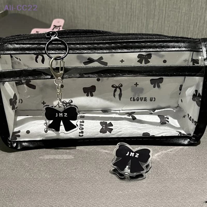 【CC22】Astuccio per matite traslucido a forma di cartone animato, borsa portaoggetti per cancelleria verticale multistrato di grande capacità, borsa per cosmetici per forniture scolastiche