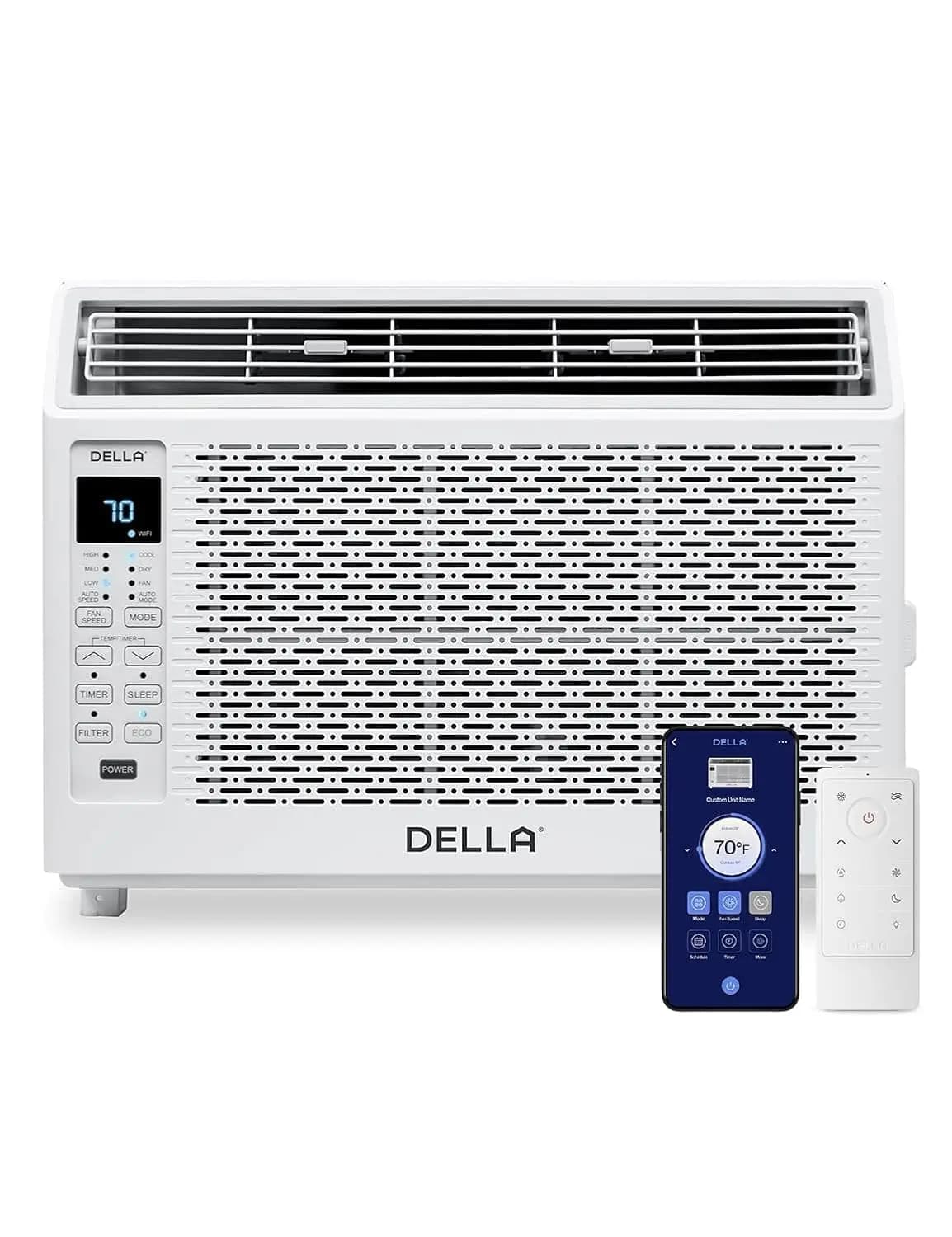 Condizionatore d'Aria Intelligente da Finestra 5000 BTU con Alexa e Controllo Remoto WiFi, Deumidificatore Eco Cools per Stanze Piccole fino a 150 Piedi Quadrati, Facile Installazione, Personalizzabile