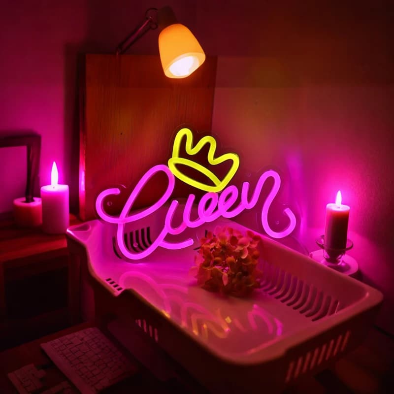 Luci al neon a LED Queen Crown - Decorazione da parete monocolore alimentata tramite USB per feste, club, studi e saloni, splendido aspetto visivo