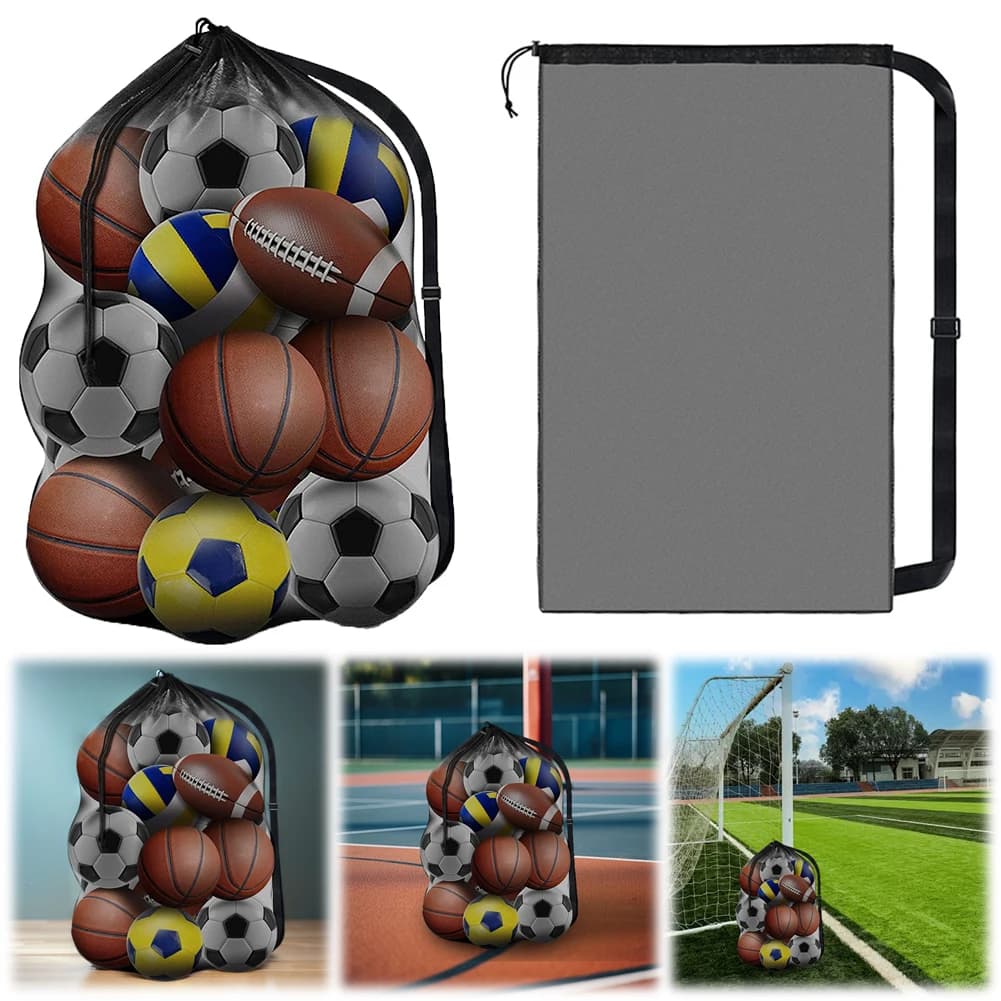 Borse con coulisse extra large e resistenti Borsa a rete per palloni da calcio in rete con tracolla per basket, calcio, pallavolo