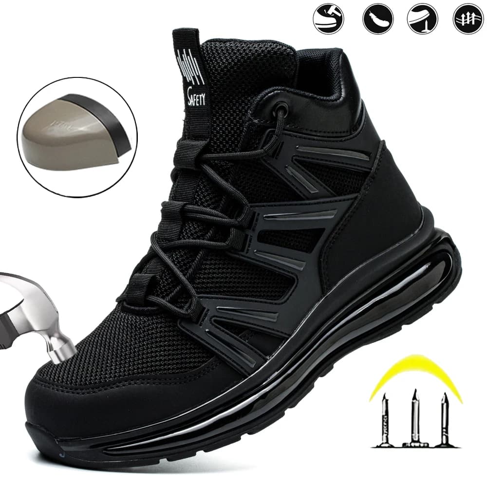 Men's Safety Shoes Anti-Smashing Puncture-Resistant Steel Toe Kevlar Soft Air Cushion Sole for Warehouse Workshop Factory Work Outdoor Safety Boots