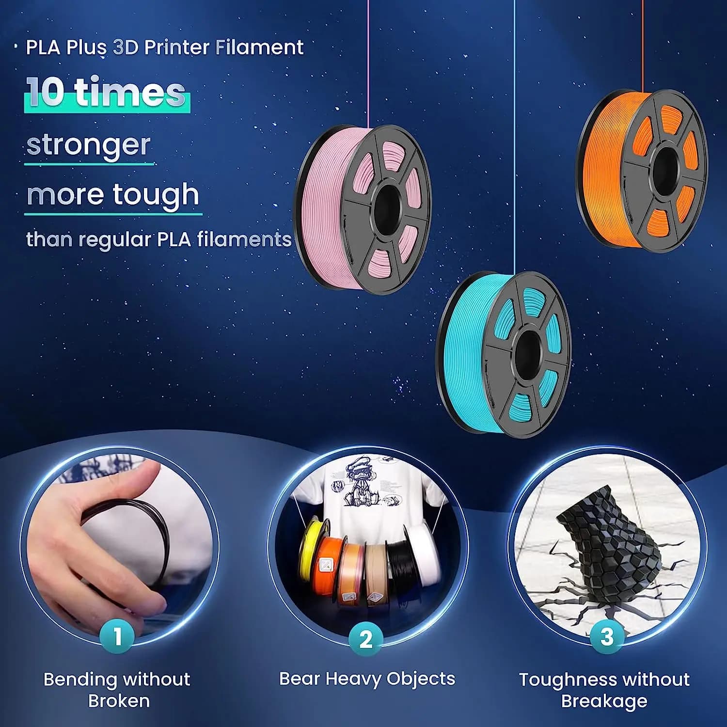5 pcs 3D printer filament package, PLA Plus filament 5 kg 1.75 mm, filament ordered for most 3D printers 1 kg coil