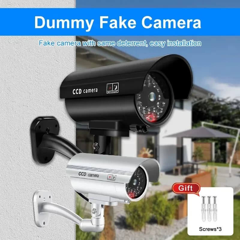1PC dense waterproof indoor outdoor security camera fake CCTV surveillance system, red flashing LED lights, no wiring required