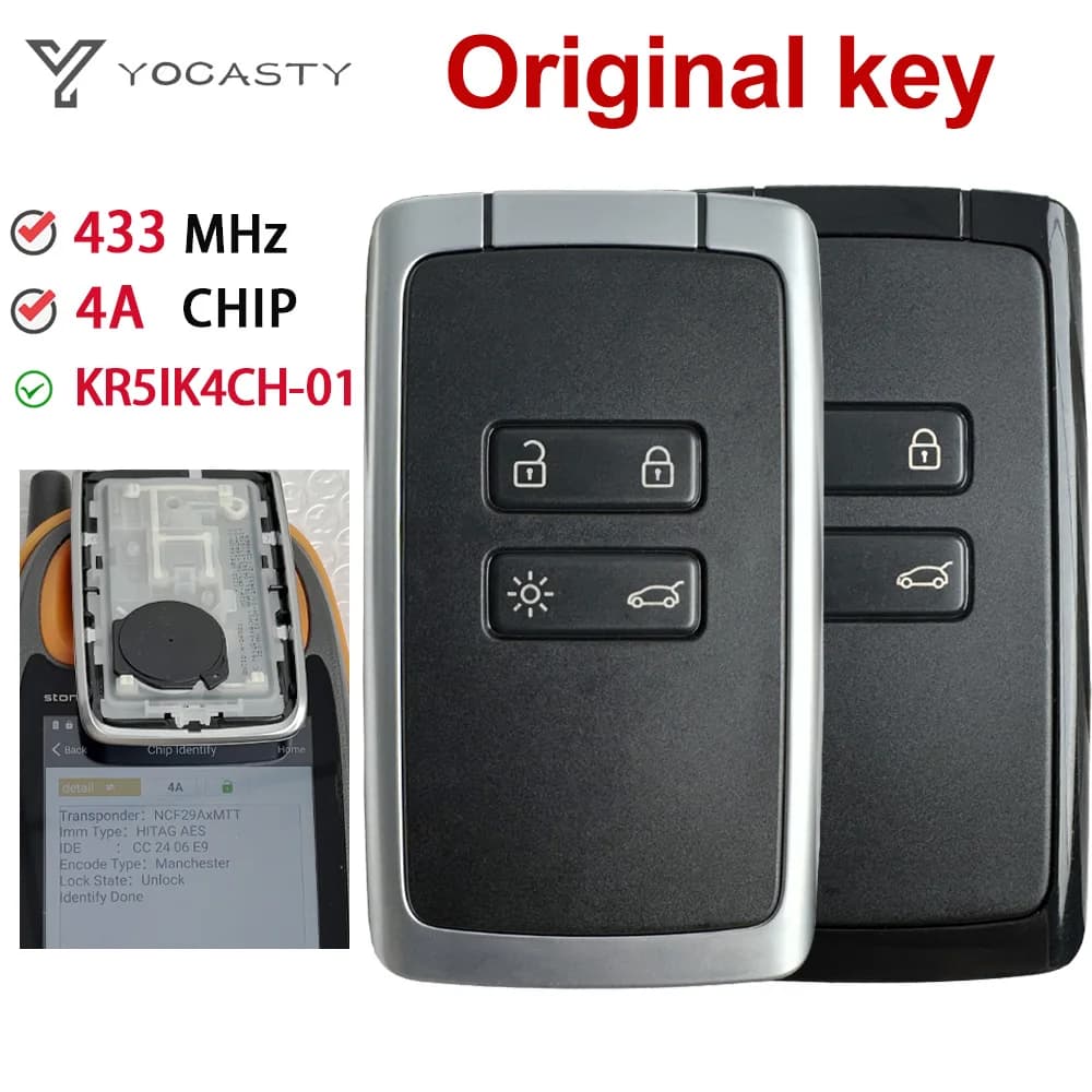 YOCASTY Chiave Smart Card Originale Per Renault Kadjar Clio5 Zoe Koleos Captur Scenic Megane Talismano 434Mhz 4A Chip OEM KR5IK4CH-01