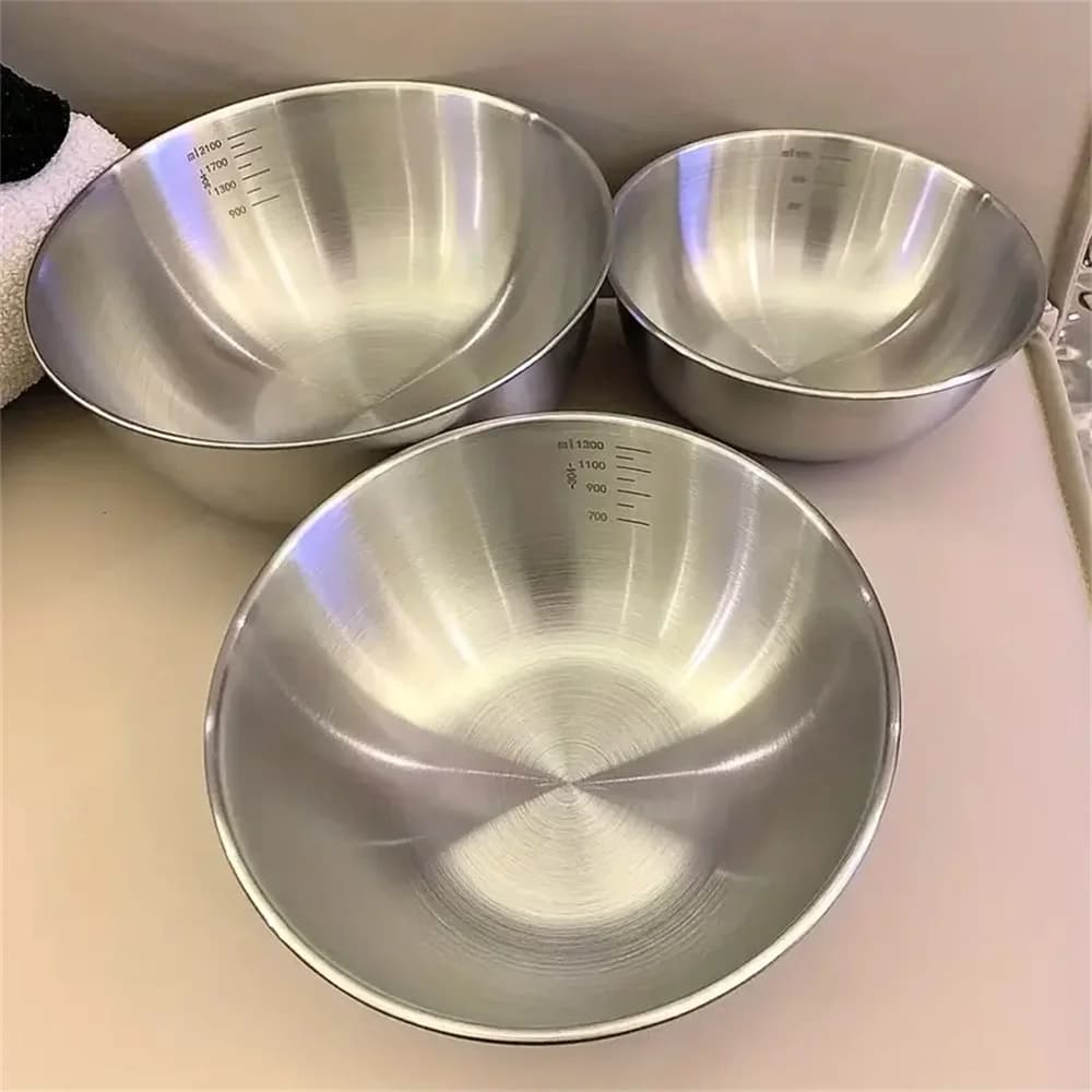 Set of 1-3 stainless steel bowls with scale for cooking, baking, preserving food, large capacity mixing bowls for essential elements of domestic cuisine