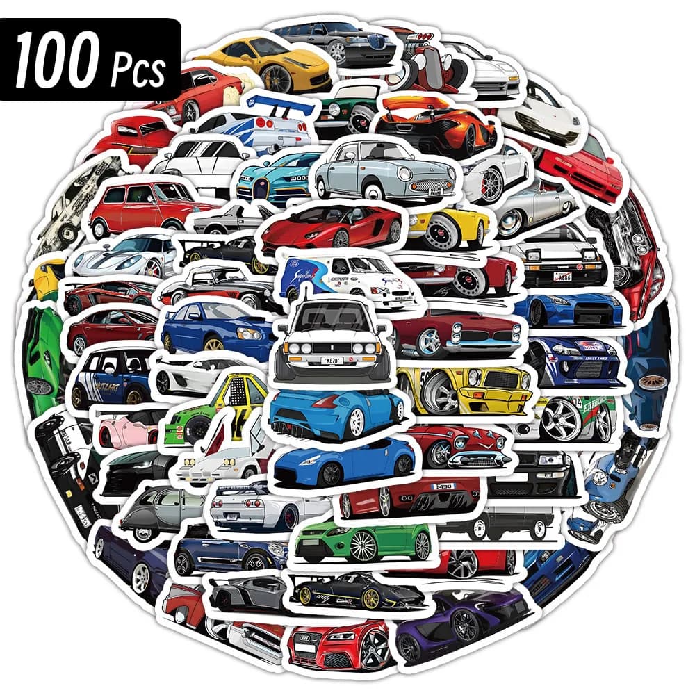 10/50/100 pieces retrofit racing car stickers scratched laptop guitar luggage bike skateboard waterproof decal decal toy for kids