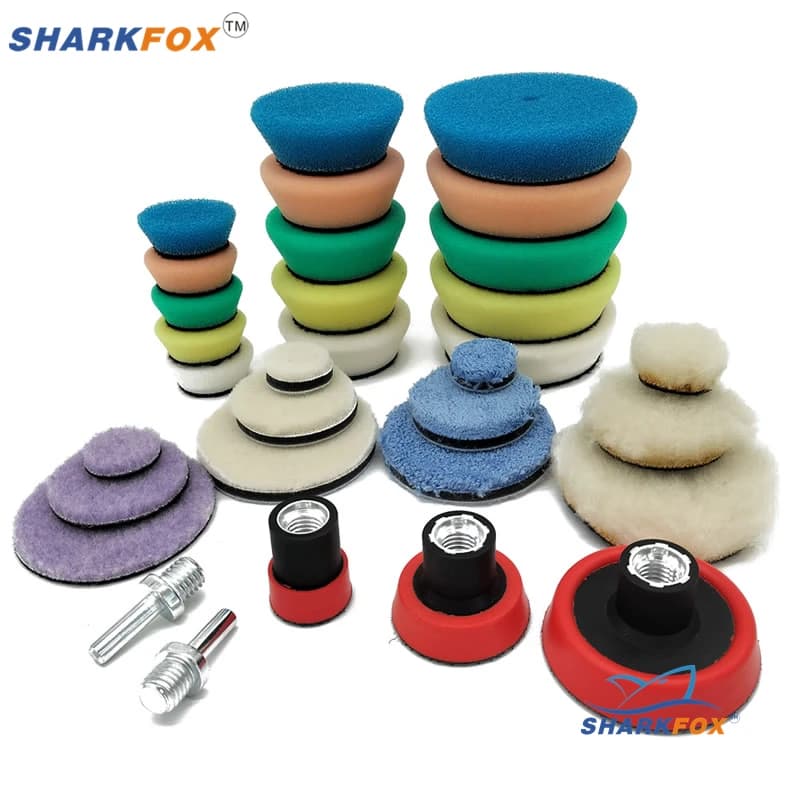 Sharkfox 32Pcs 1 pollice 2 pollici 3 pollici Mini tamponi per lucidatura lucidanti Kit tampone di lana spugna per ceretta dettagli auto tamponi per lucidatura strumenti