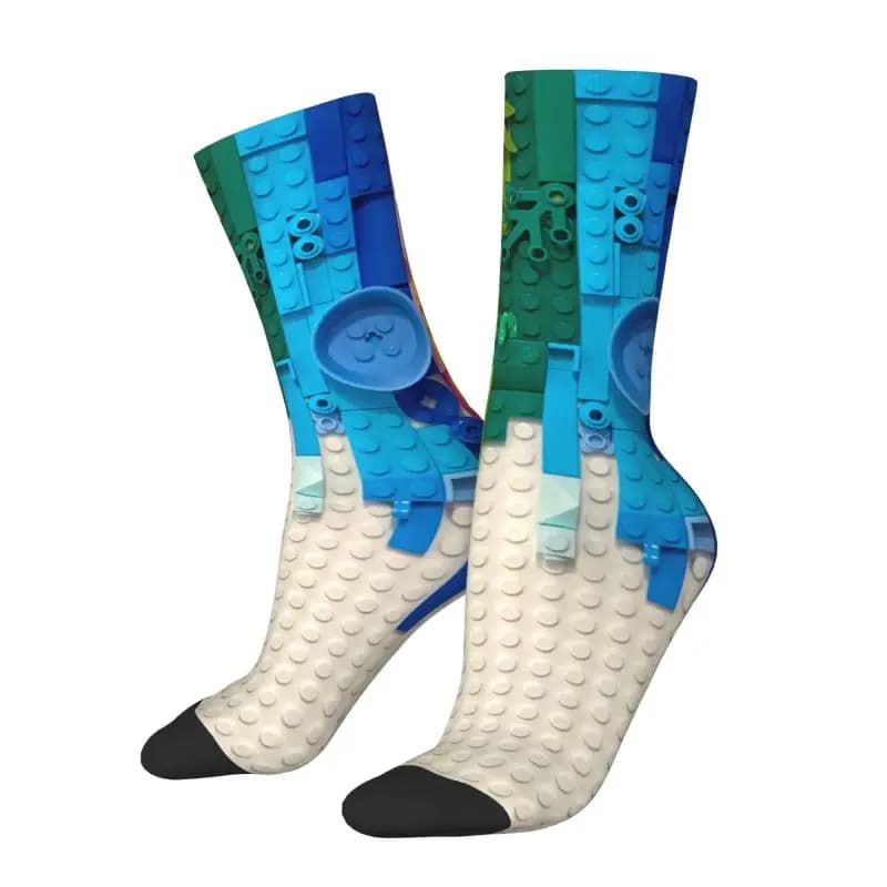 New Custom Men's Building Blocks Stylish Socks with Rainbow Pattern Hot and comfortable Unisex Socks with 3D Printing