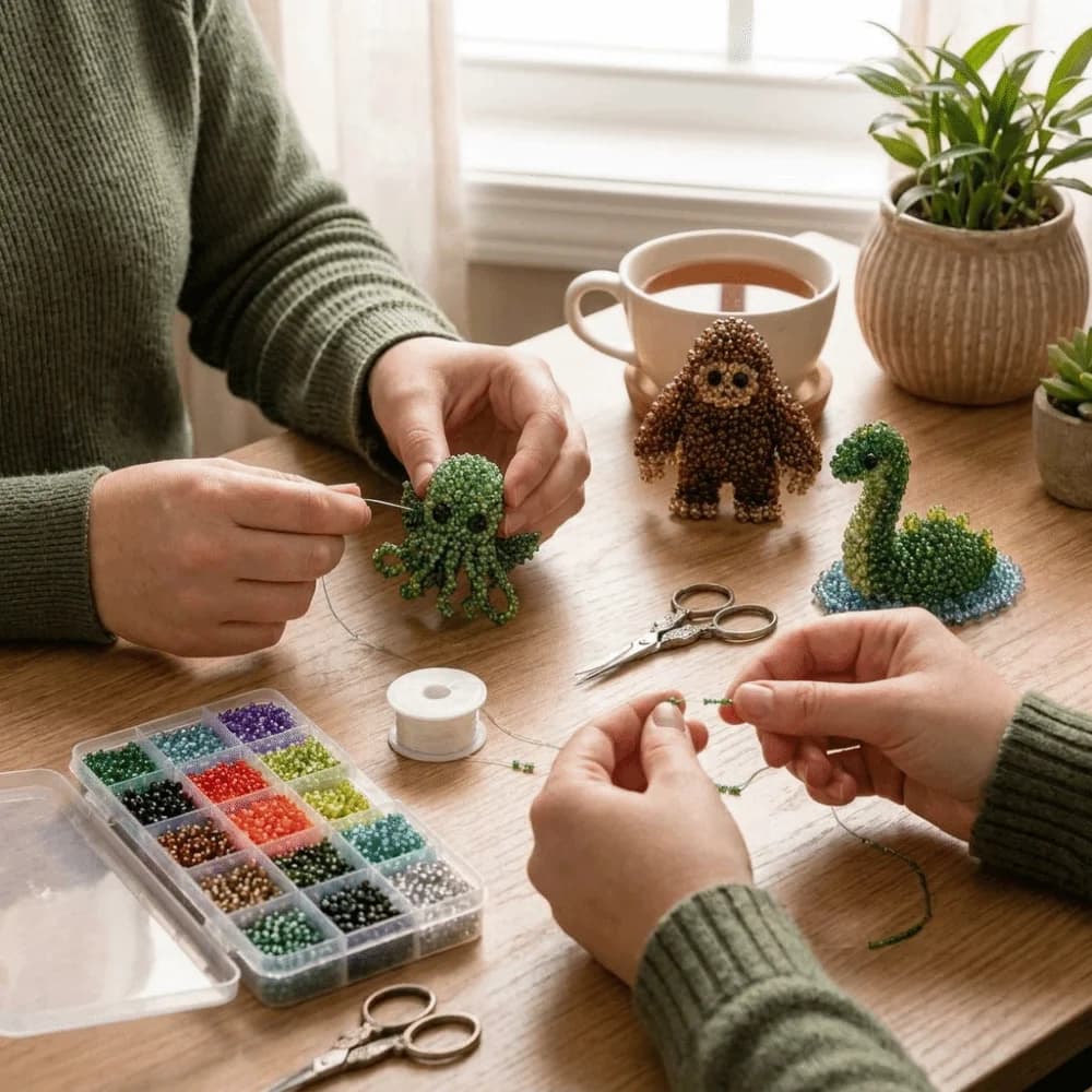 Handmade DIY Animal Bead Embroidery Kit Colorful Tiny 3D Bead Pet Keychain Making Kit Mini Educational Beadwork Art Craft Set